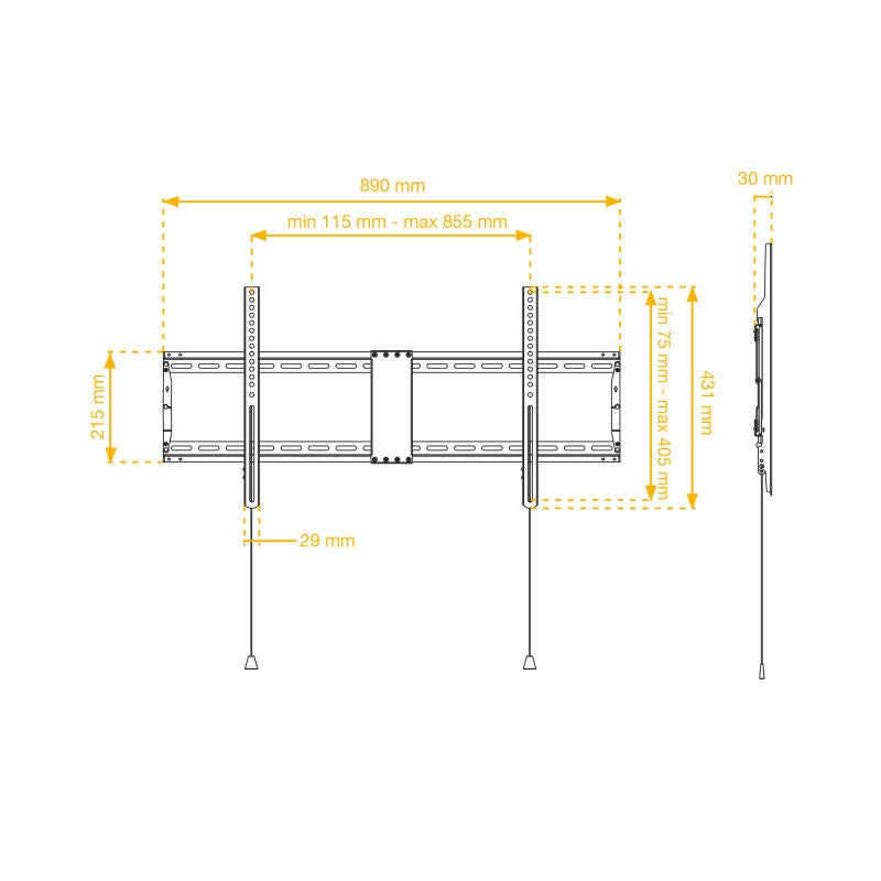 Support TV fixe 70'' - 90'' / 178 - 229 cm - noir - 5