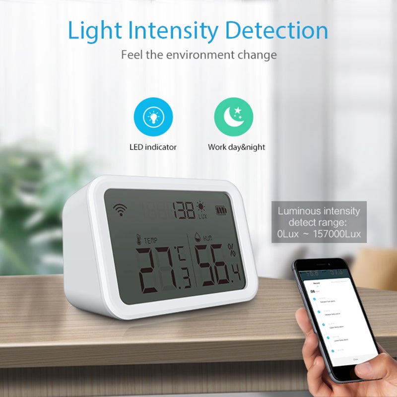 NEO Coolcam Tuya Capteur intelligent WiFi de température et d'humidité, détecteur de luminance, hygromètre et thermomètre d'intérieur avec écran LCD - 3
