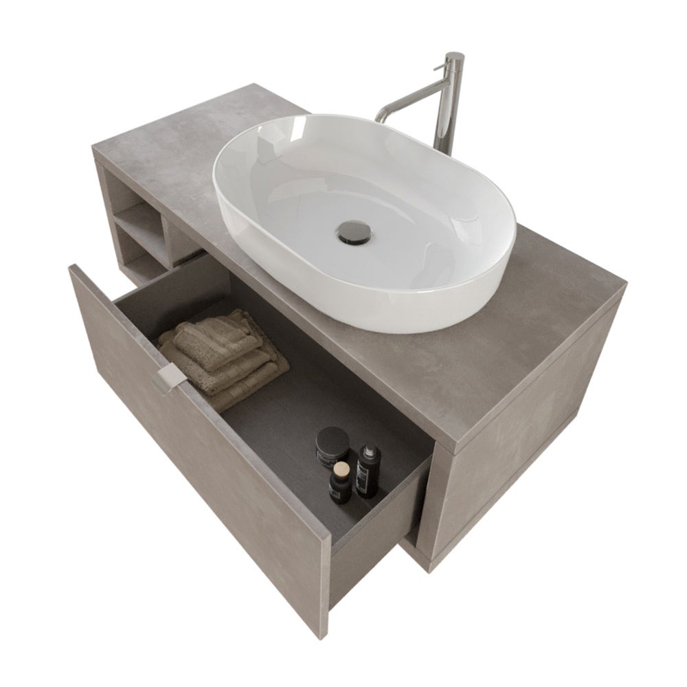 Set Mobili Bagno 2 Pezzi – Mobile Sottolavabo E Specchio, Grigio Cemento, In Truciolato