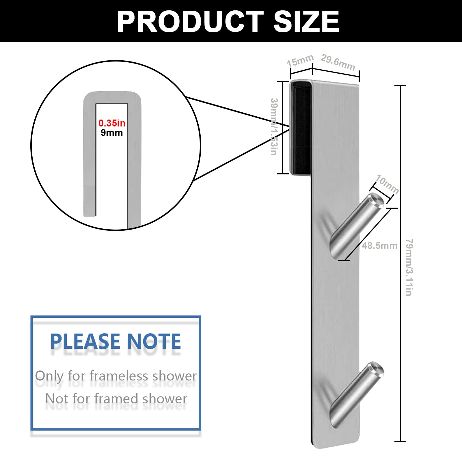 Ganci Per Doccia In Acciaio Inox 304 - 2 Pezzi (Corto E Lungo) Per Vetro 6-12mm - Porta Asciugamani Senza Forare - 6