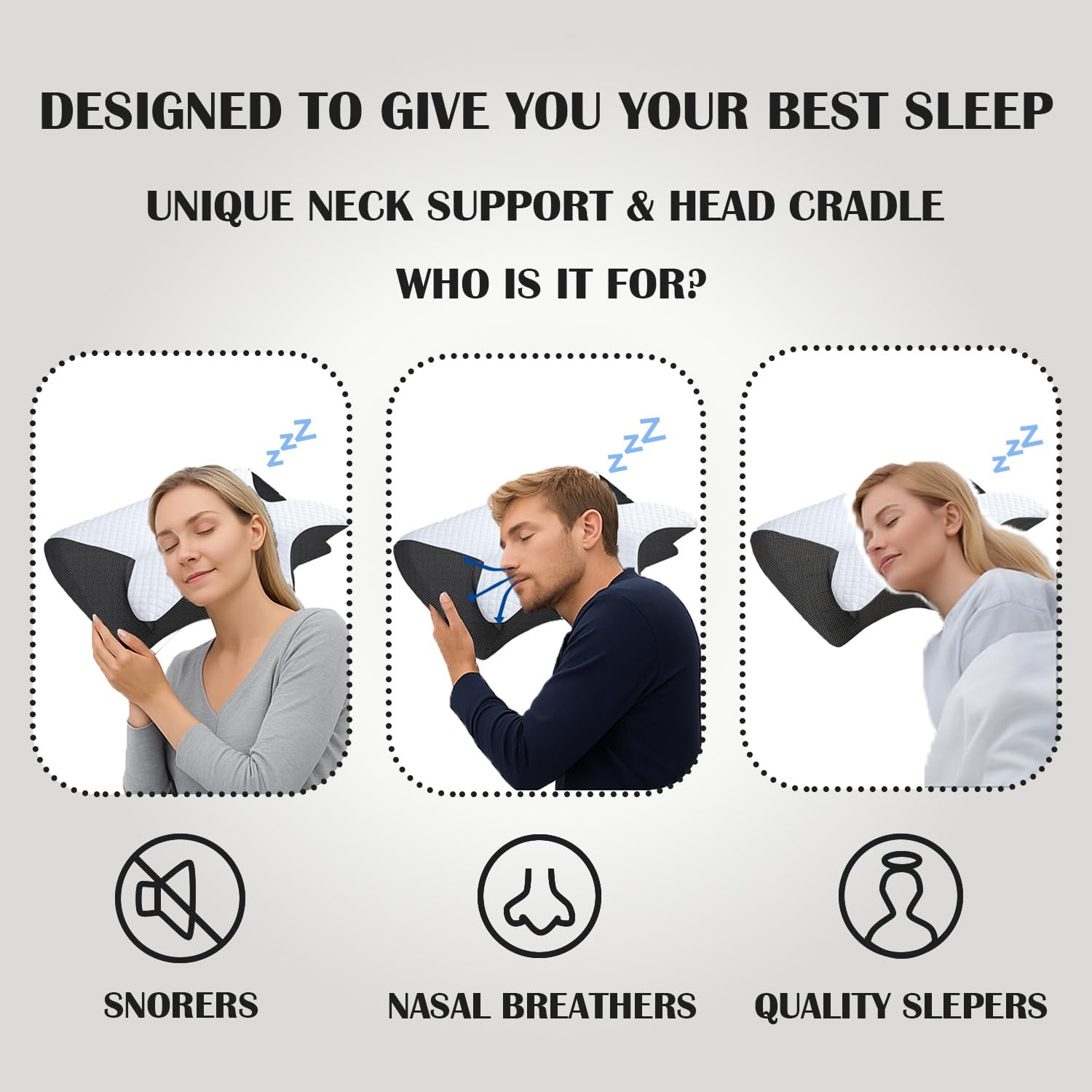 Oreiller apnée du sommeil, mousse à mémoire orthopédique, contour ergonomique, soutien côté, dos, ventral, réduit ronflement - Gris - 2