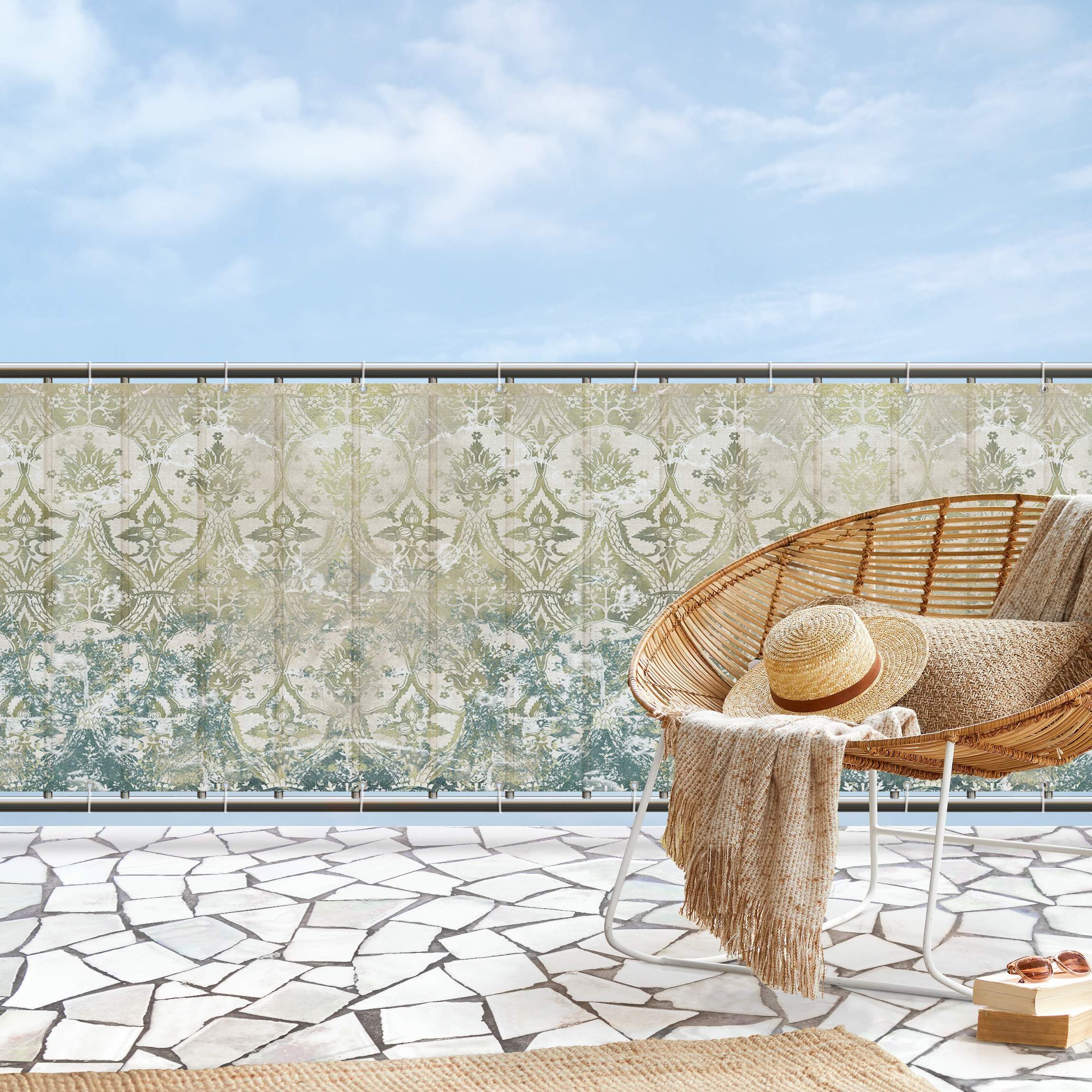 Brise-vue Pour Balcon En Polyéthylène Haute Densité 150 G/m² - Hauteur 120 Cm, Rouleau De 10 M - Résistant Aux Intempéries, Avec œillets Et Serre-câbles - Vert - 6