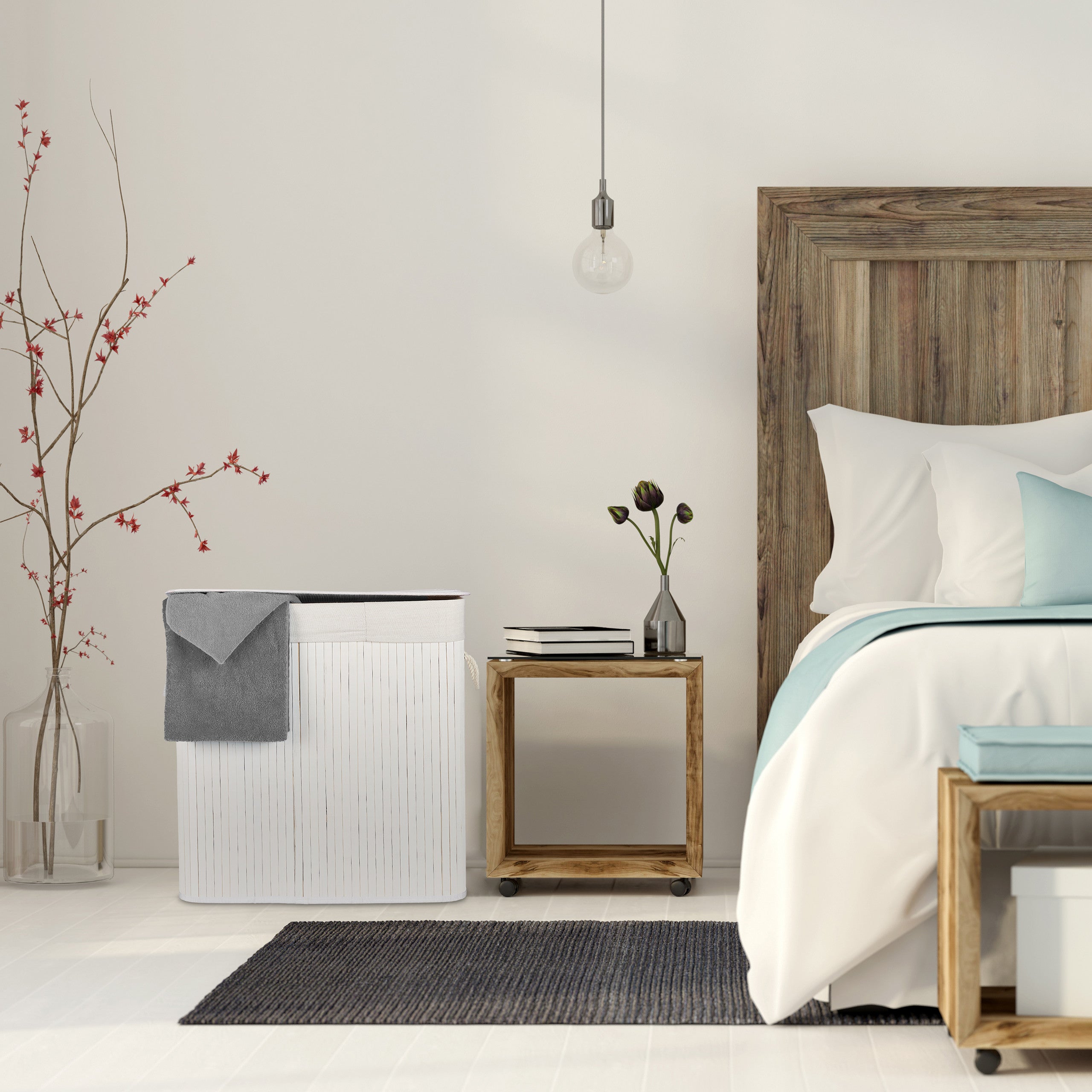 Cesto Portabiancheria In Legno 34 Litri Con Coperchio - Bianco, Per Bagno O Lavanderia, Con Ripiano Superiore