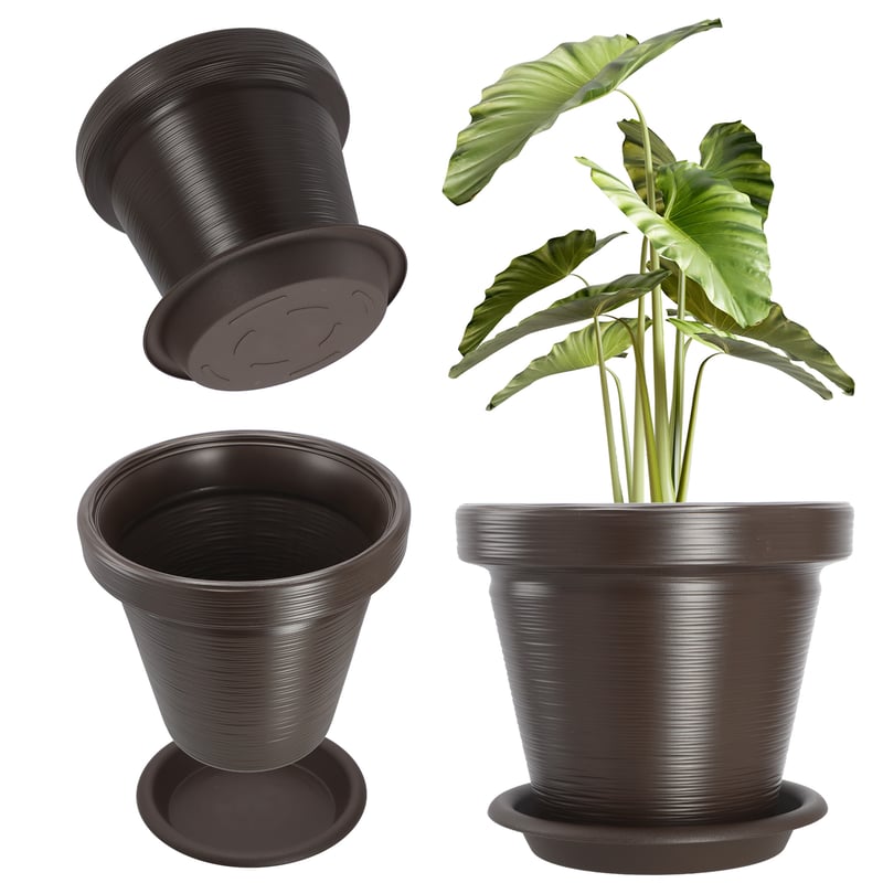 DONICZKA DONICA OGRODOWA NA KWIATY 55cm OSŁONKA Z PODSTAWKĄ DUŻA BRĄZOWA