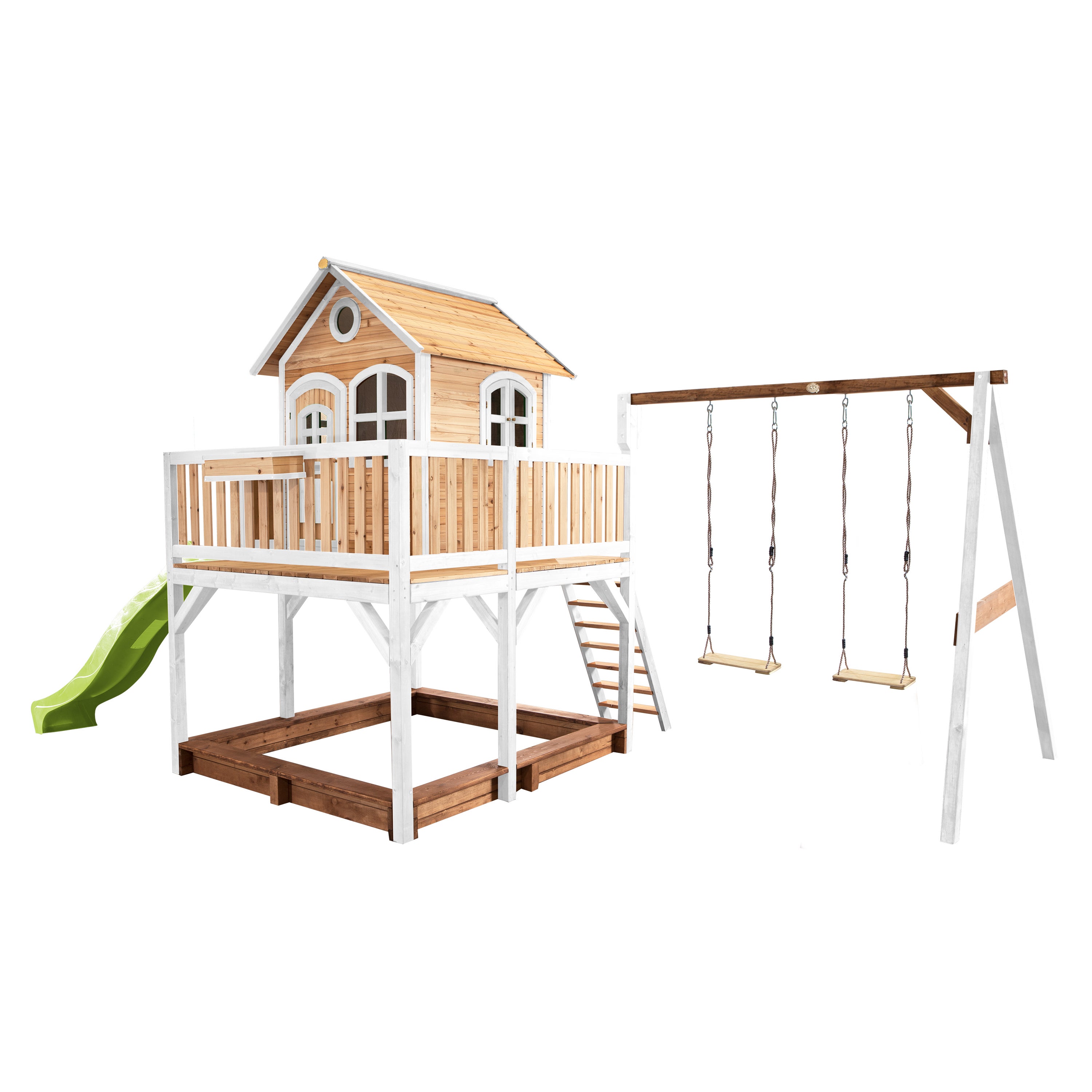 AXI Liam Maison Enfant Avec Bac à Sable, Balançoire Et Toboggan – Bois FSC – Aire De Jeux Extérieure 3 Ans+