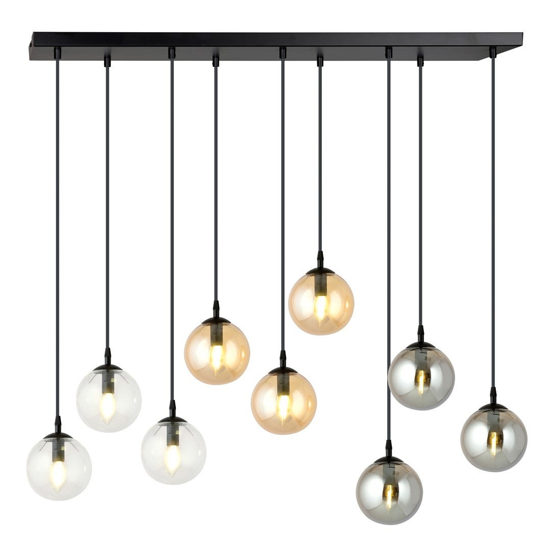 Lampa wisząca Cosmo czarna-wielokolorowy 9xE14x10W kaskadowy szklane kule wym: 120 x 104 cm szkło Emibig