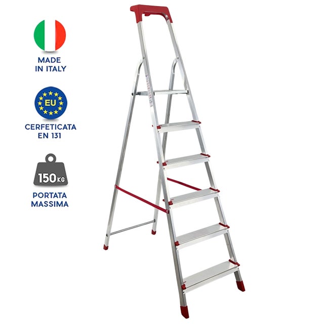 Scala Domestica in Alluminio Martina 6 Gradini Leggera Portatile Scaletto con Vaschetta Portaoggetti Pieghevole Robusta Salvaspazio portata 150kg