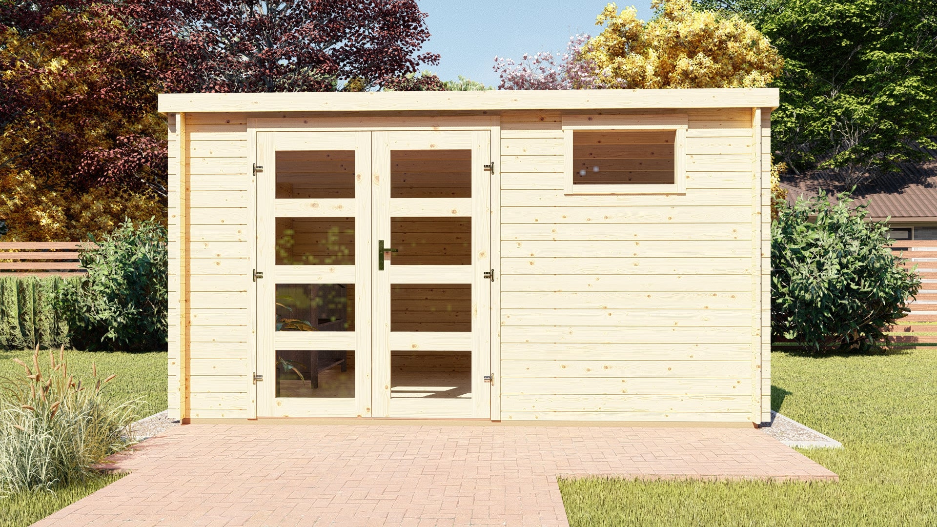 Abri de jardin emboîté en bois brut à toit plat - PAU3 - dim ext 390× ...