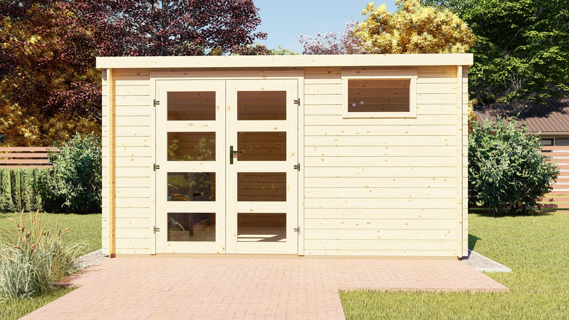 Emboitee Abri de jardin emboîté en bois brut à toit plat - PAU3 - dim ext 390× ...