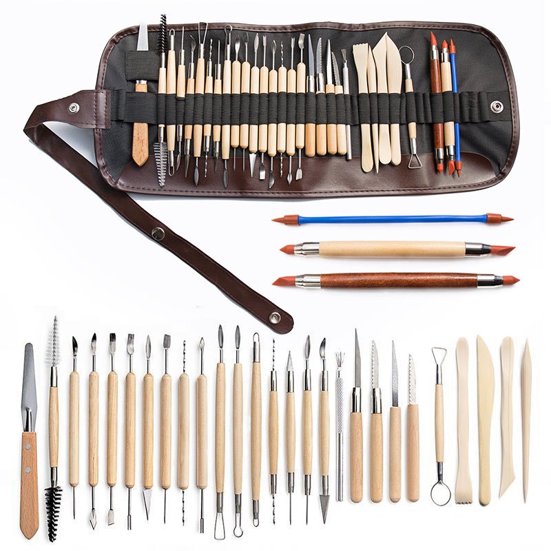 Ensemble de 30 outils de poterie, outils en céramique, adaptés à la sculpture artisanale. - 5