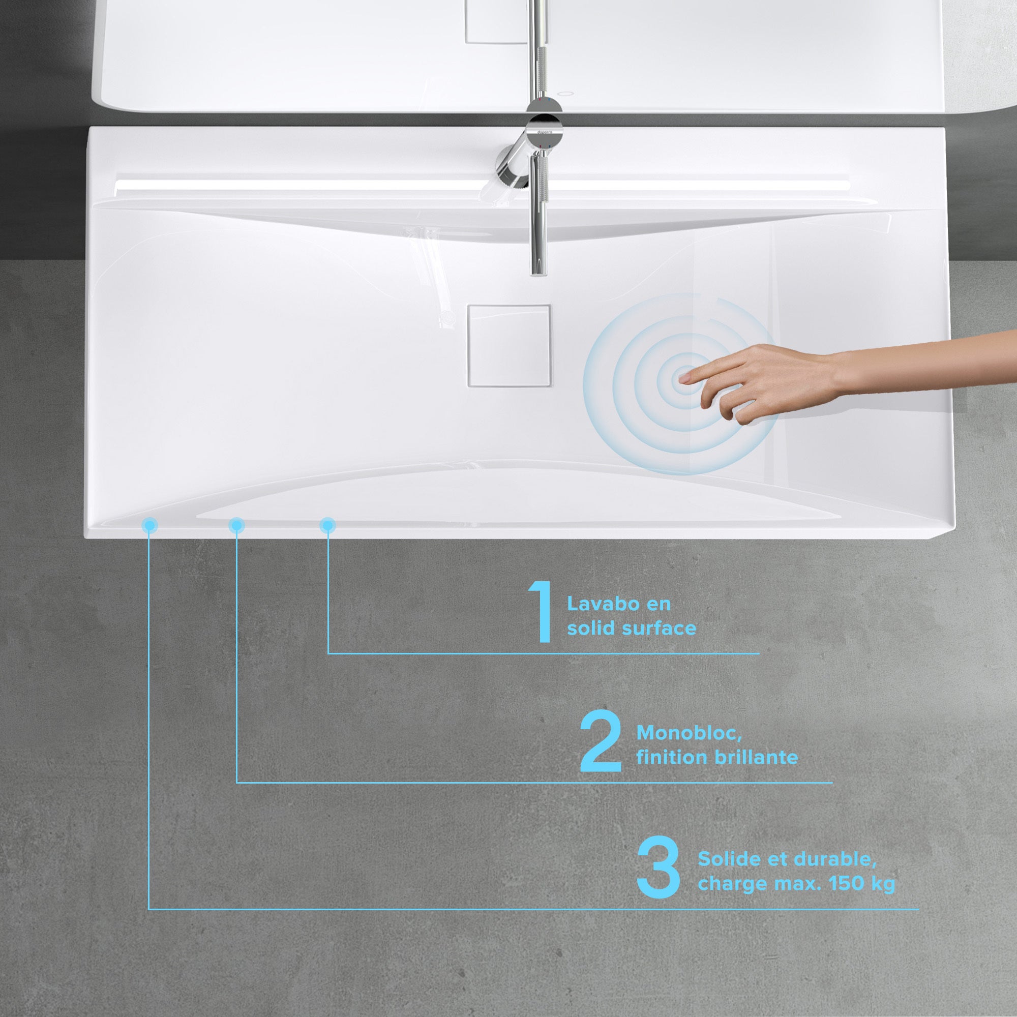 doporro Vasque à Poser 120cm Lavabo Suspendu Blanc Colossum810 Fonte Minérale Solid Surface 120x48x12cm - 2