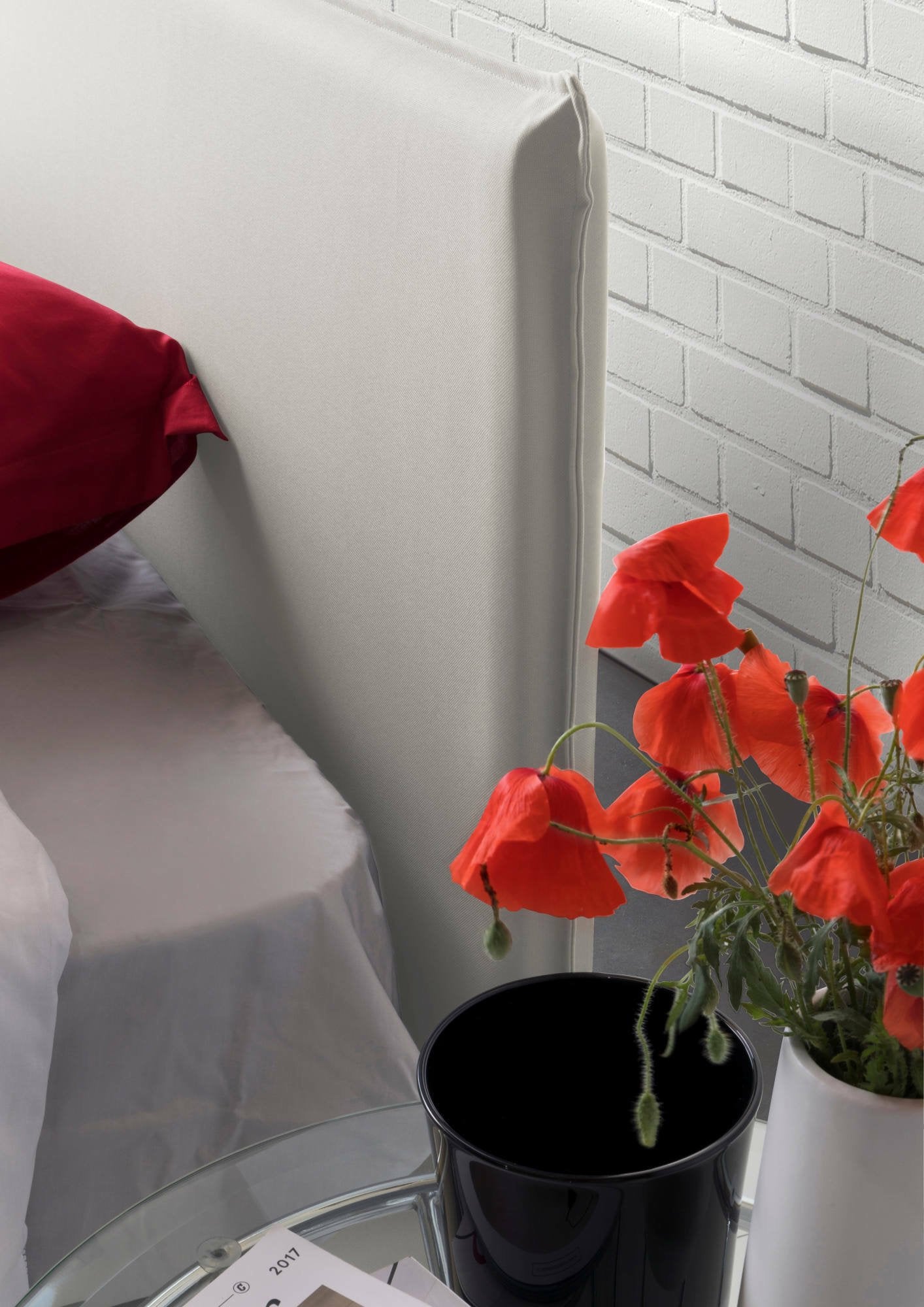 Lit simple Catia, Lit coffre avec revêtement en tissu, 100% Made in Italy, Ouverture frontale, avec matelas 80x200 cm inclus, Blanc - 4