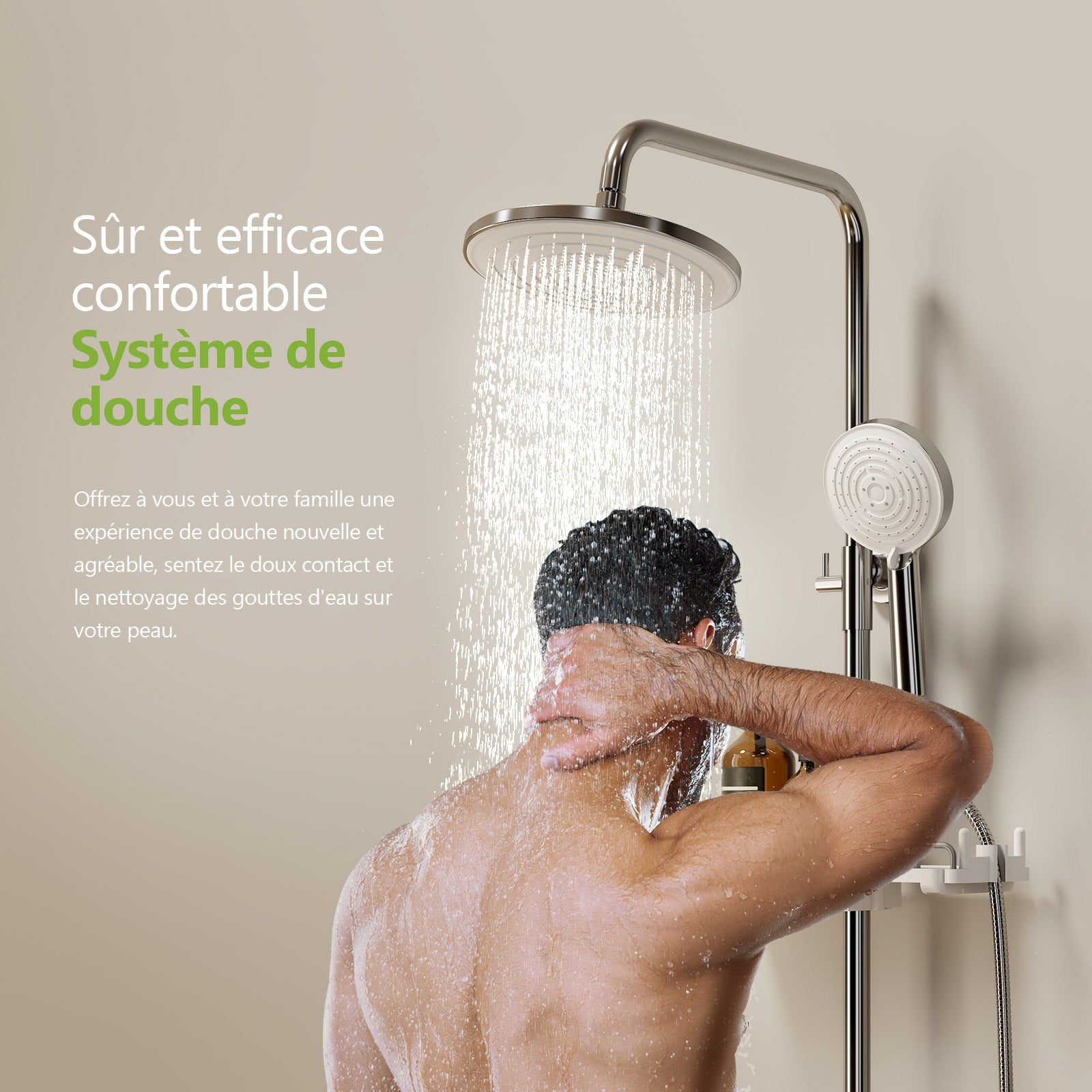 Colonne de Douche sans Mitigeur – Ensemble Complet avec Douchette, Tête Pluie 3 Jets et Tablette Rétractable – Chrome – Design Moderne - 8