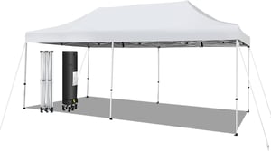 Tonnelle de Jardin Instantanée Portable 3Mx6M 3 Hauteurs, Disponibles 16-20 Personnes-Blanc
