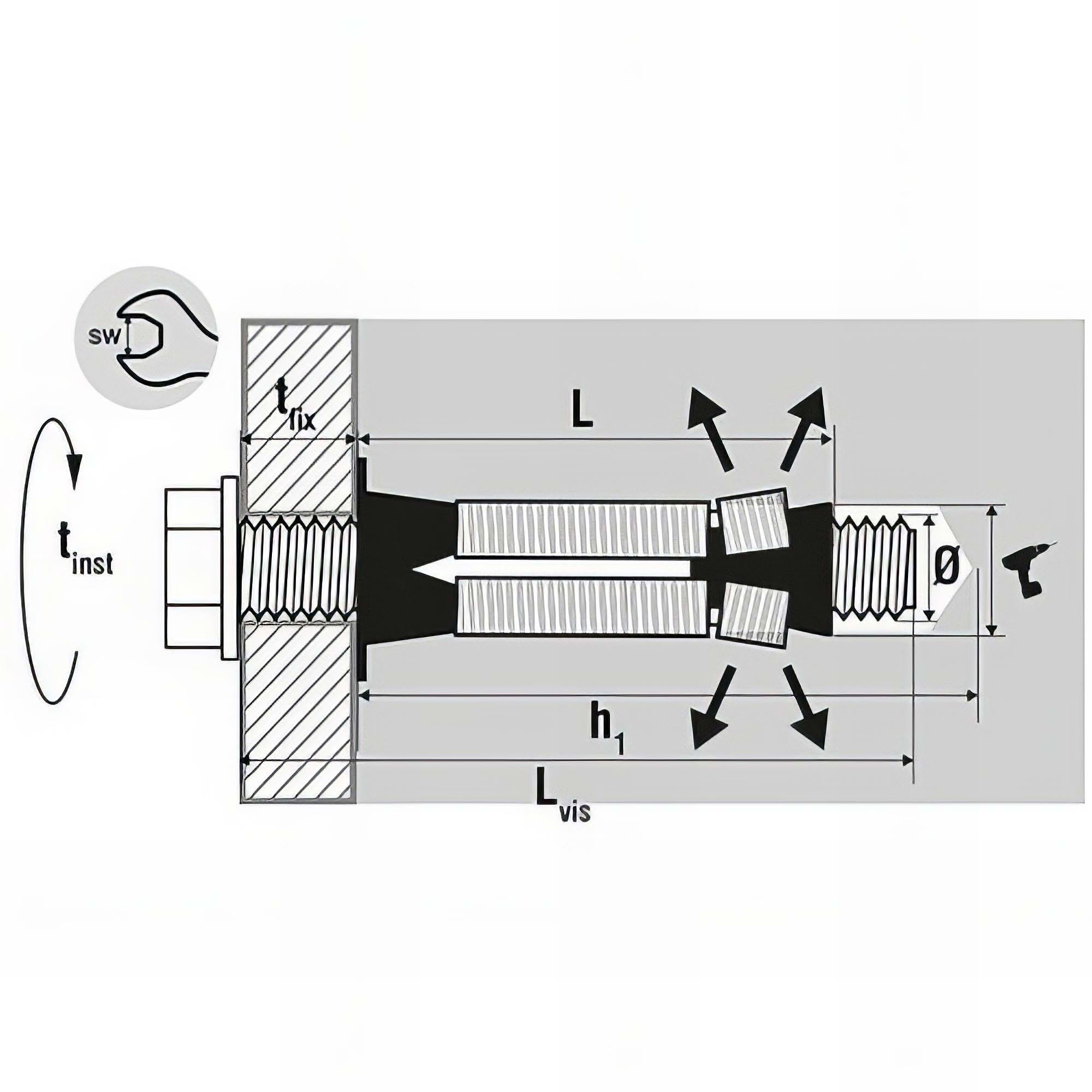 Chevilles multi matériaux charges lourdes acier zingué avec vis M8X75 boîte de 25 SCELL IT XMAX BOLT M08X75 - 3
