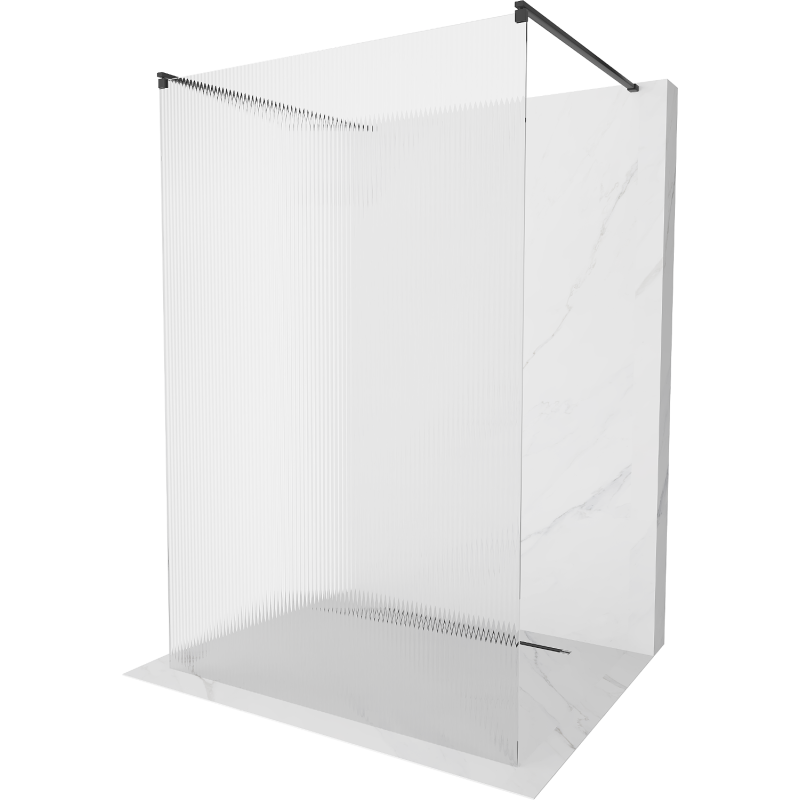 Mexen Kioto ścianka prysznicowa wolnostojąca 130 x 200 cm, prążki 8 mm, czarna - 800-130-002-70-09
