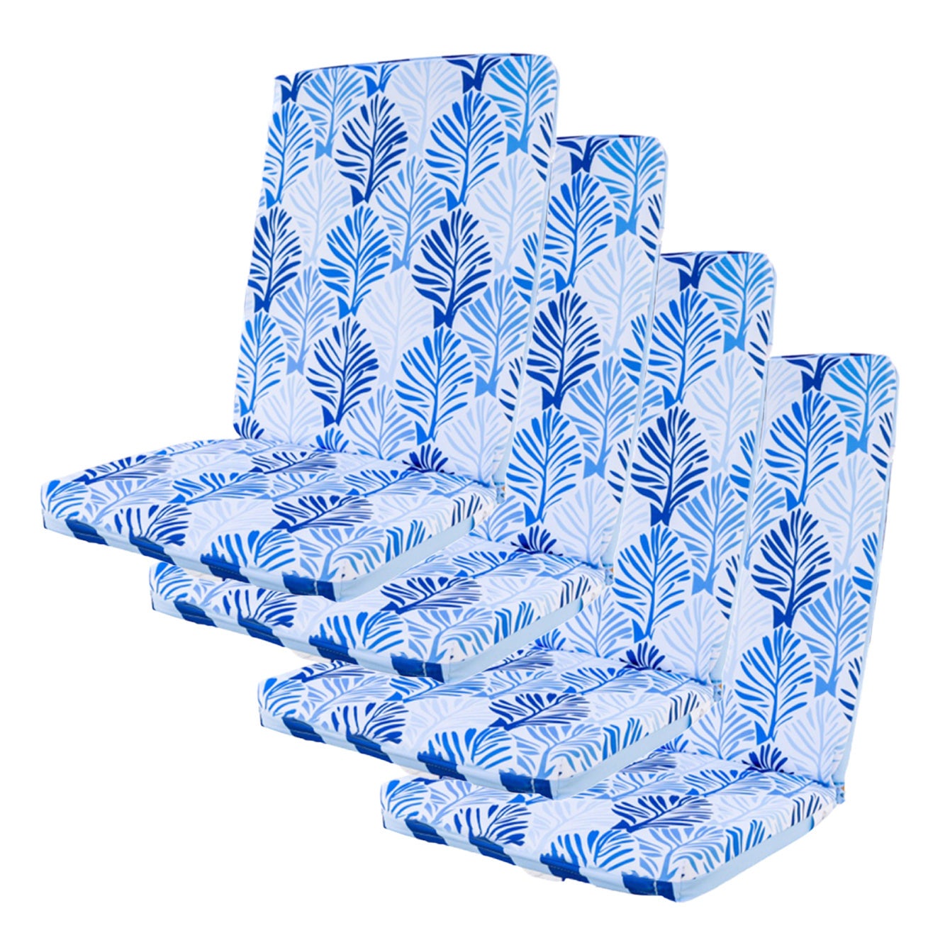 Lot De 4 Coussins De Chaise à Dossier Bas Rayures Bleu/Blanc - Imperméables Et Anti-Glissement
