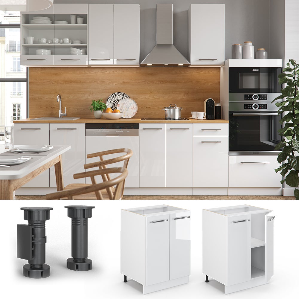 Vicco Meuble bas de cuisine Fame-Line, Blanc Haute brillance, 60cm sans PT - 2