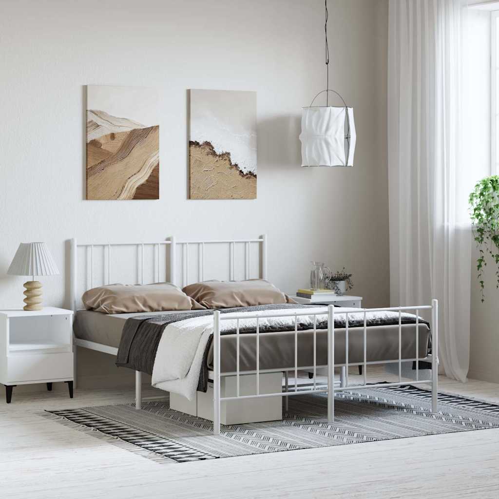 Metalowa rama łóżka z wezgłowiem i zanóżkiem, biała, 150x200 cm vidaXL