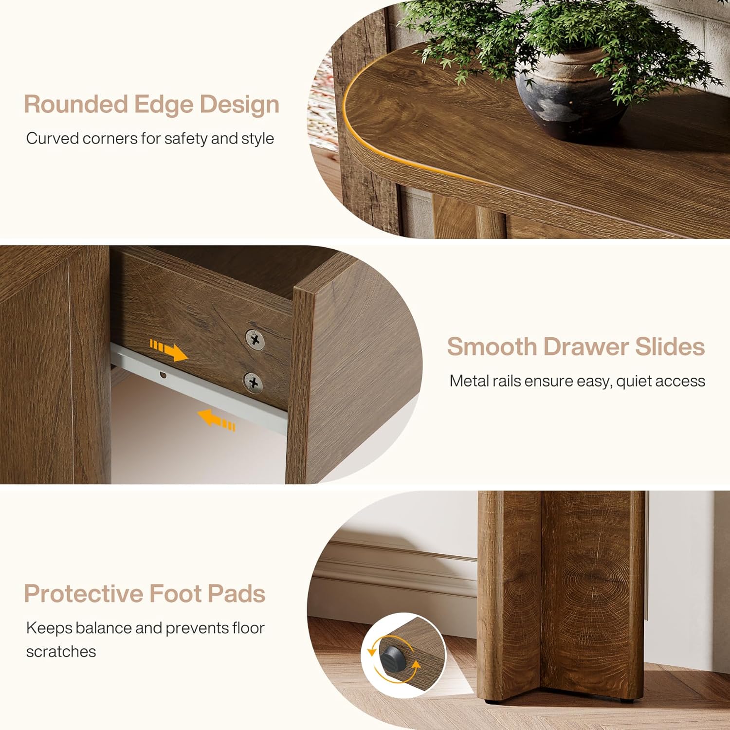 Tribesigns Console 160 cm avec 2 tiroirs - Style fermier élégant et rangement pratique, plateau ovale courbé - 8