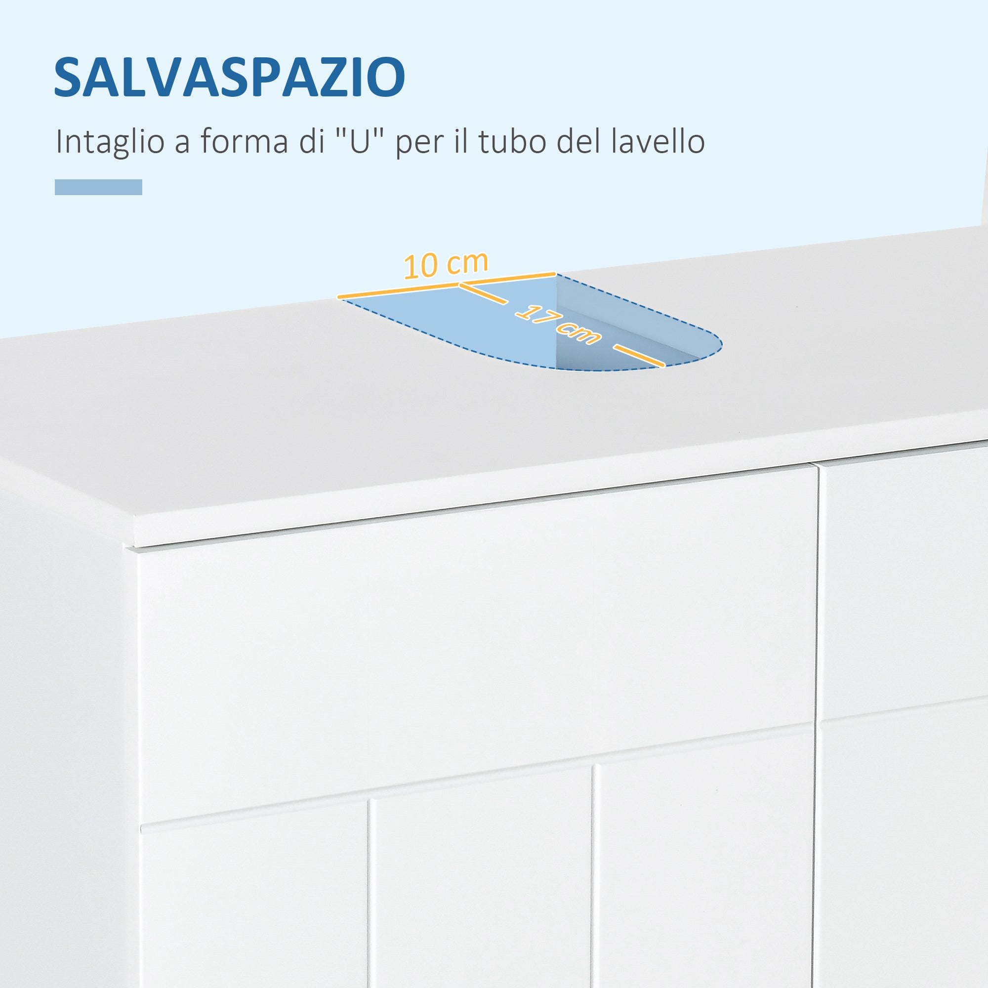 kleankin Mobile Sotto Lavabo Bagno Salvaspazio a U con 2 Ante e Ripiano Interno Regolabile, 60x30x60cm, Bianco - 4