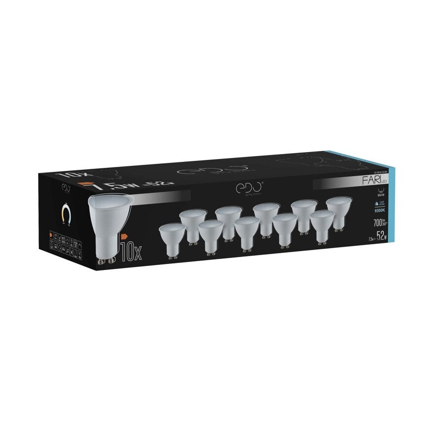 10x Żarówka Edo FARI LED GU10 7,5W 6500K zimna CW 700lm 120st