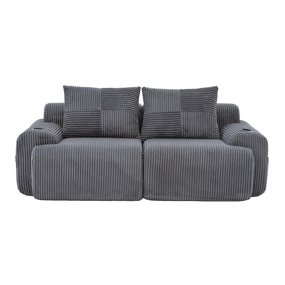 Canapé 2 places 200 cm - Canapé modulable avec accoudoirs - Porte-gobelets - Sans montage - Tissu velours côtelé - Gris foncé - 7