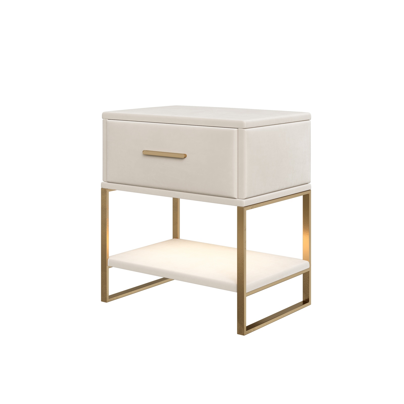 Lot de 2 Tables de chevet avec tiroir, éclairage LED et étagère ouverte – Cadre métallique doré,40×31×50 cm,velours beige - 7