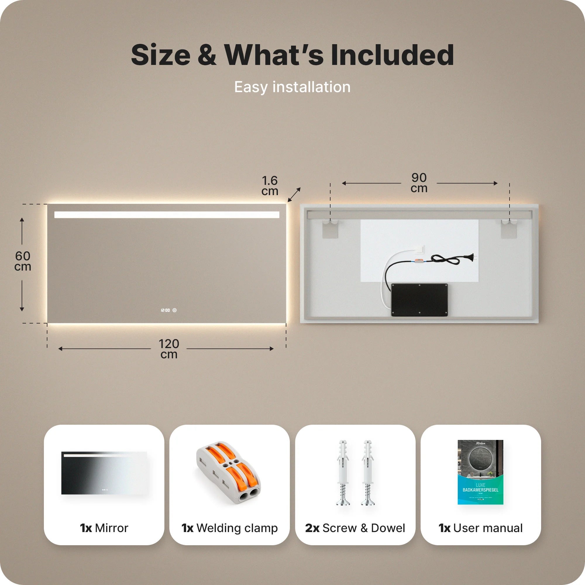 Mirlux Specchio da bagno con illuminazione a LED e riscaldamento - Specchio rettangolare da parete - Anticondensa - 120x60 cm - 8