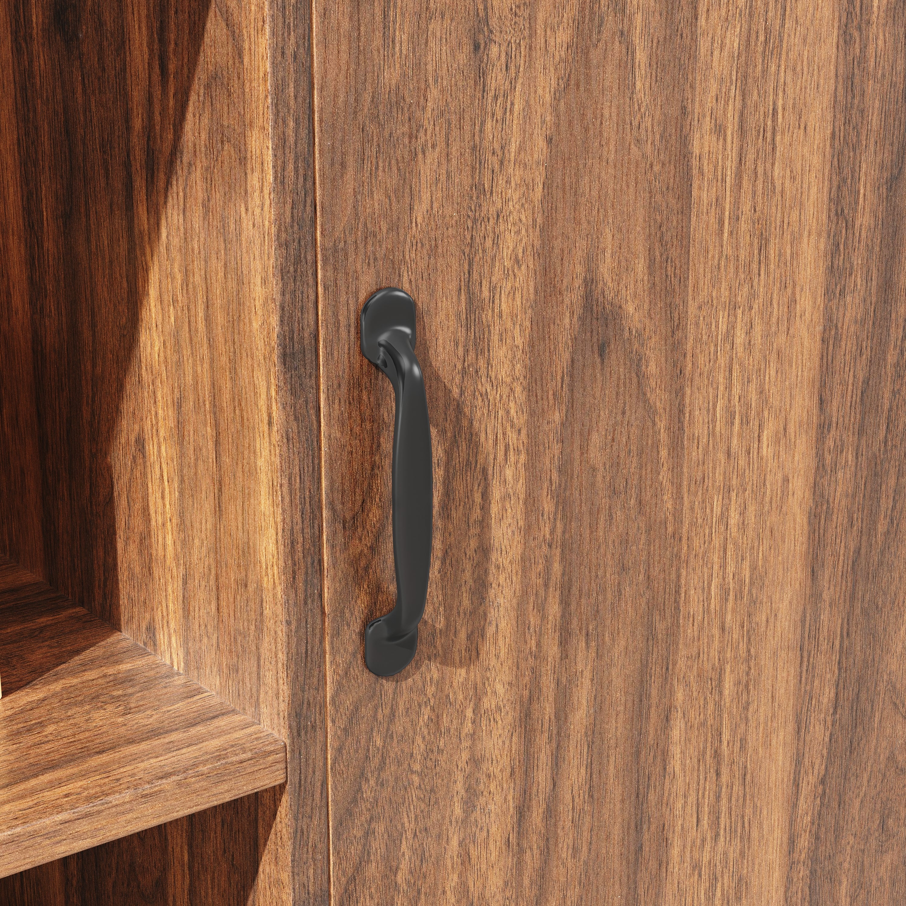 Meuble de cuisine 140×40×185 cm armoire haute avec 4 portes, LED, compartiments ouverts, en MDF, couleur marron - 7