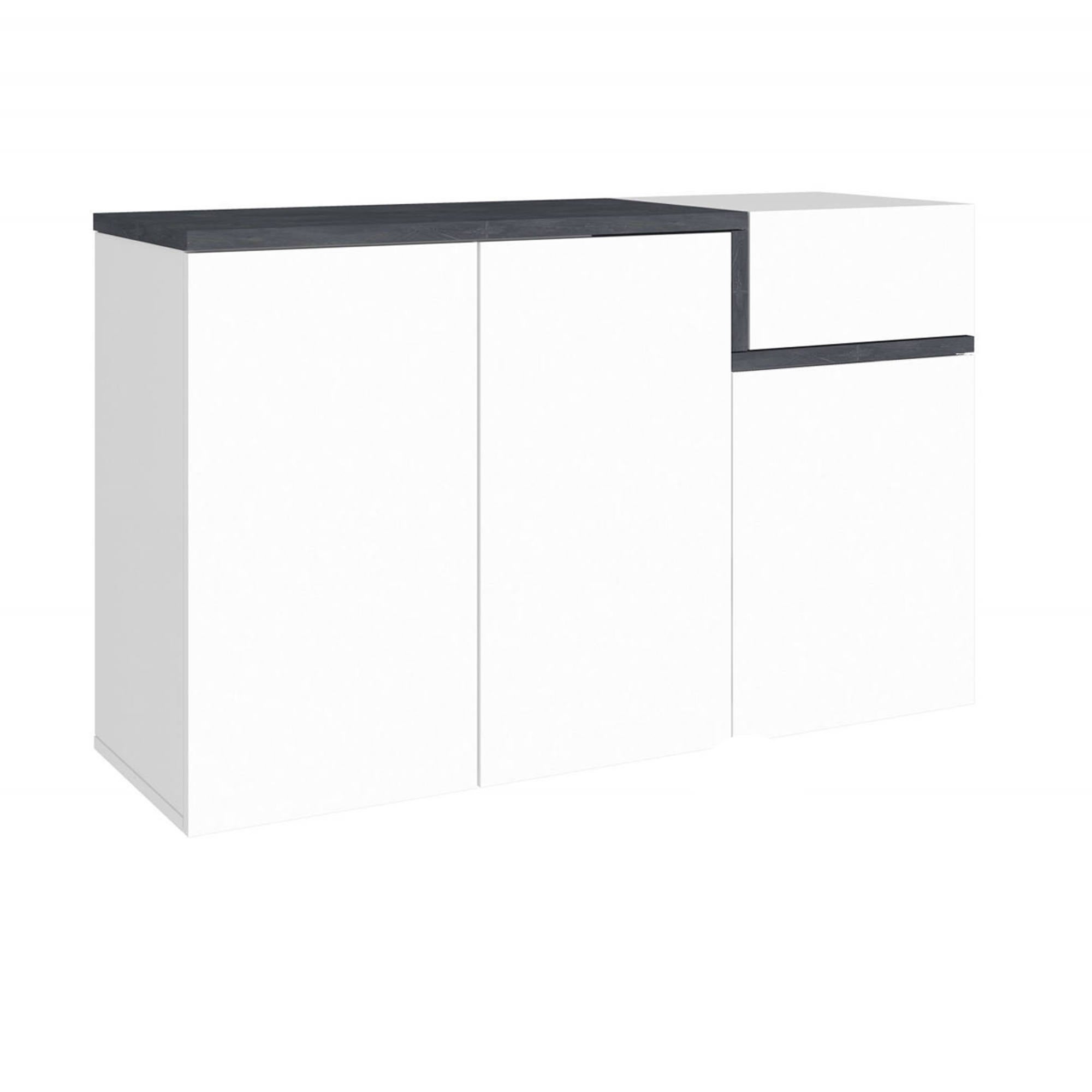 Dmora - Scarpiera Aristotle, Mobile Multiuso A 2 Ante E 1 Anta A Ribalta Portascarpe Da Ingresso Mobile Multiuso Cm 120x45h86 Colore Bianco Lucido E Acero 39795578