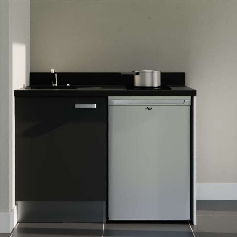 Kitchenette K08L - 120 cm a Noir - Nero - Plan monobloc quartz évier à gauche - 2