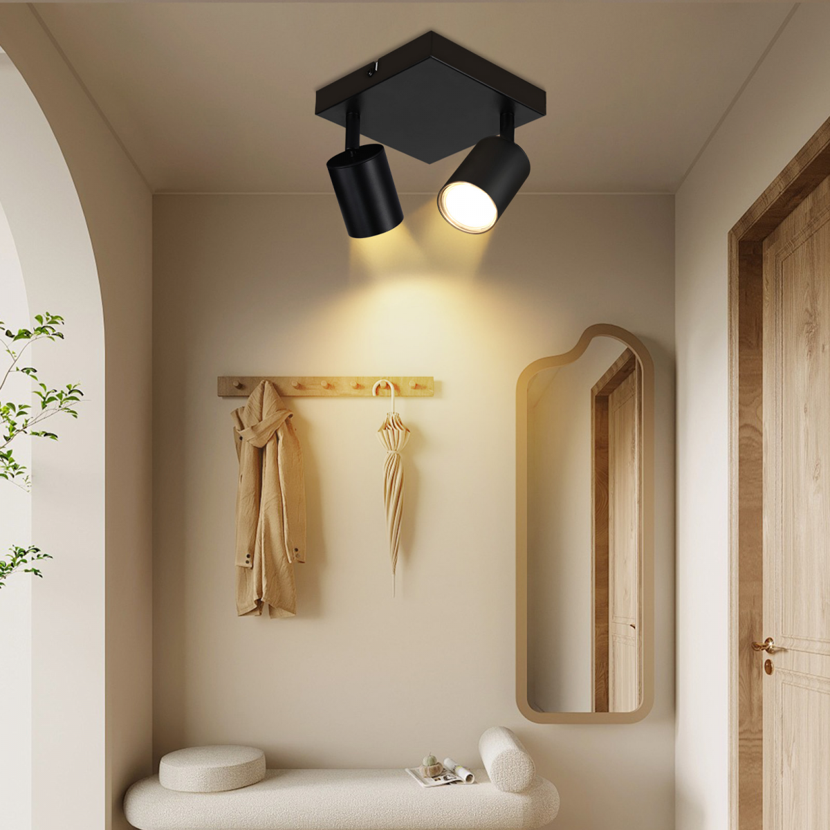 NETTLIFE Spot de plafond salon 2 ampoules noir GU10 plafonnier pivotant spot intérieur moderne pour chambre cuisine - 2