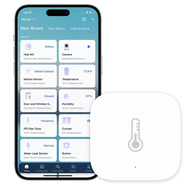 1 czujnik temperatury i wilgotności, wymaga Zigbee, do zdalnego monitoringu i automatyki domowej, kompatybilny z Apple HomeKit i Alexa