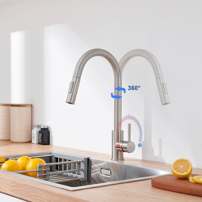 Mezclador de Cocina Ducha,Cepillado,Grifo de Cocina Giratorio 360