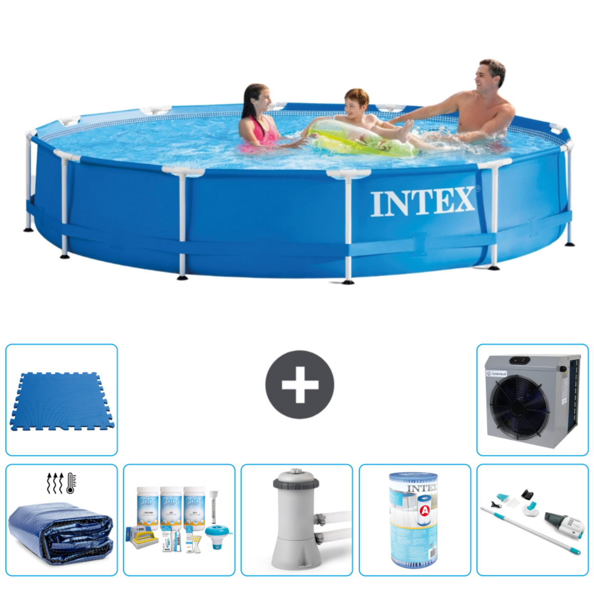 Piscine Intex Cadre Rond - 366 x 76 cm - Bleue - Incluse Accessoire ...