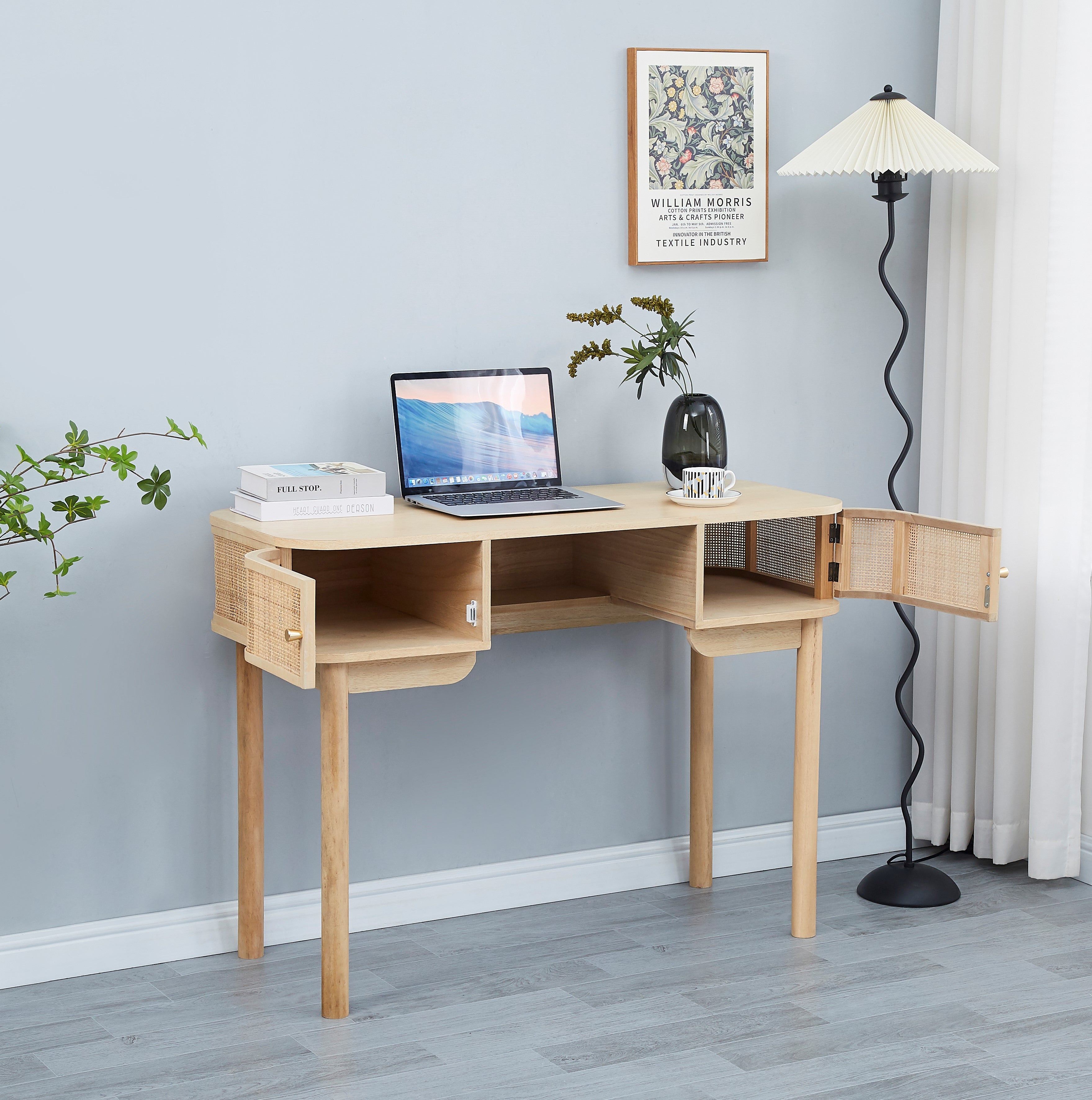 Nordlys - Bureau en Bois avec 2 Portes Rotin Marron - 3