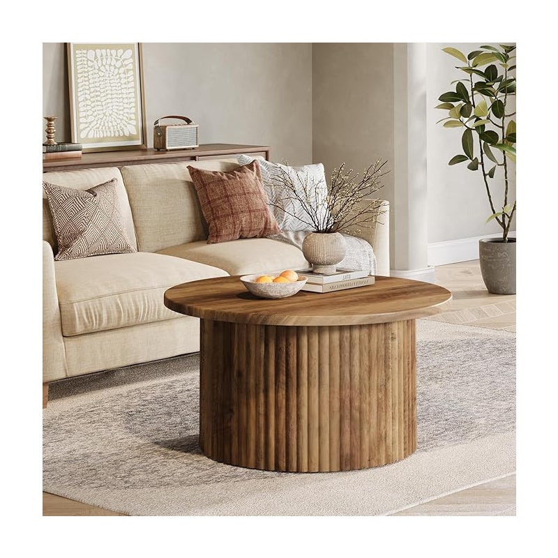 Tribesigns 80 cm Okrągły stolik kawowy,z akcentami drewnianymi, sofa, stolik pomocniczy do salonu, domowe biuro, słoje drewna