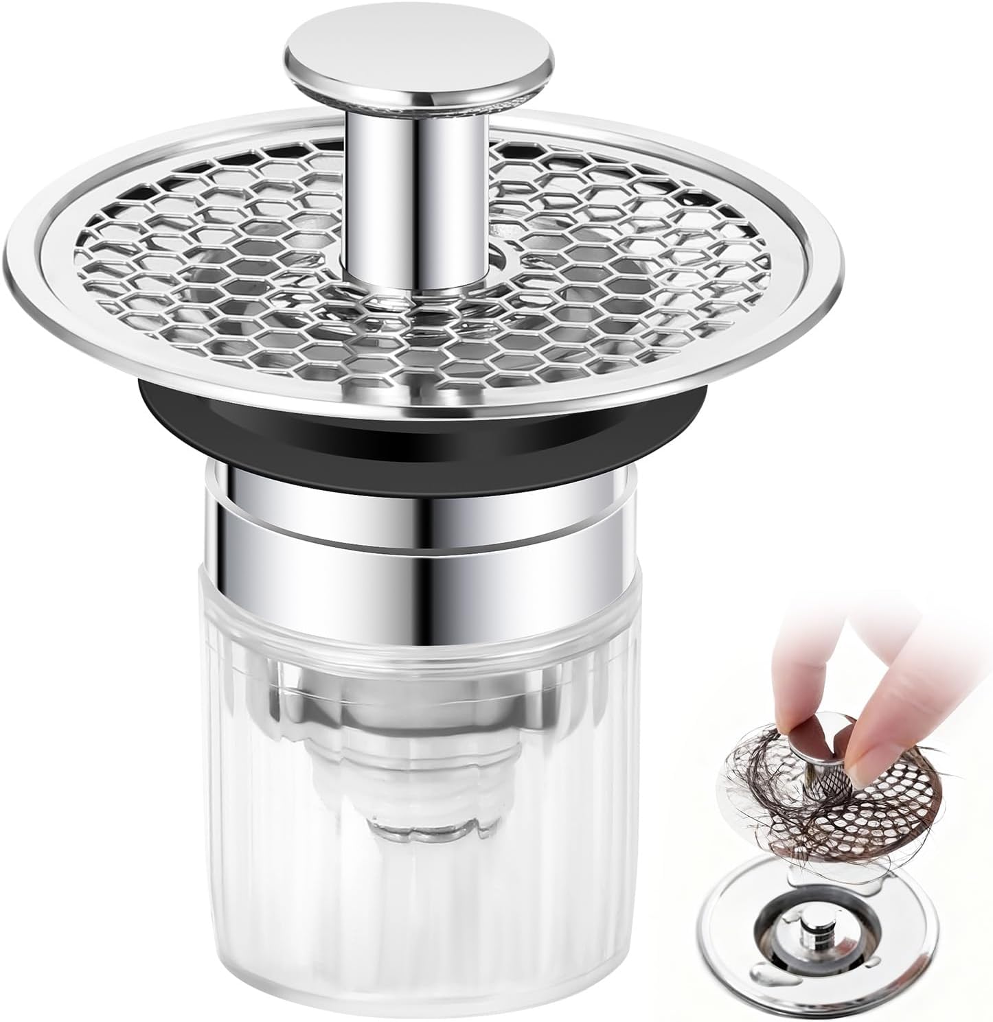 Scurgere universală pentru lavoar 32–42 mm, dop pop-up pentru baie și bucătărie, cu filtru anti-înfundare și anti-miros.