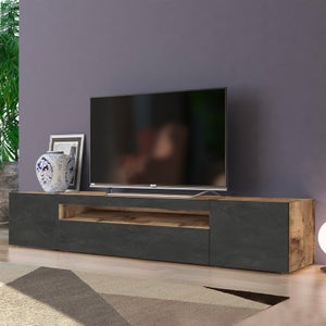 Meuble TV ERINA – 2 portes et 1 tiroir – Chêne clair et beige – 160 cm