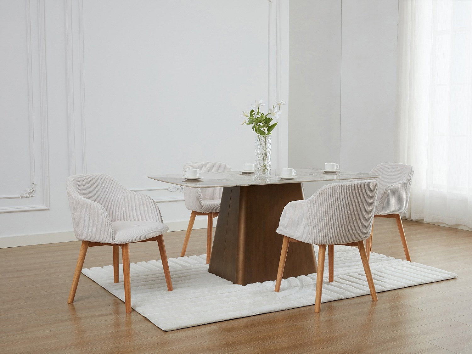 Zestaw 2 krzeseł z podłokietnikami ze sztruksu i drewna kauczukowego - Kremowy - JELISA