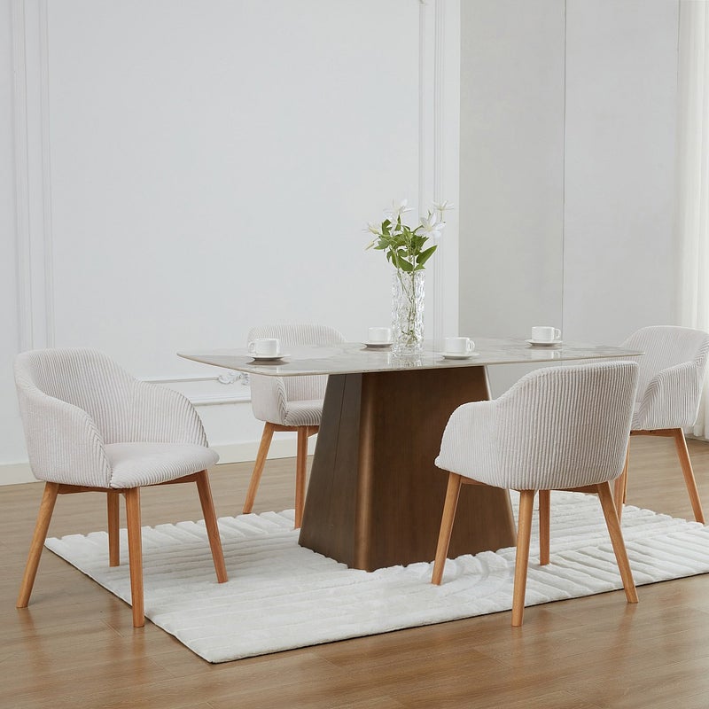 Zestaw 2 krzeseł z podłokietnikami ze sztruksu i drewna kauczukowego - Kremowy - JELISA