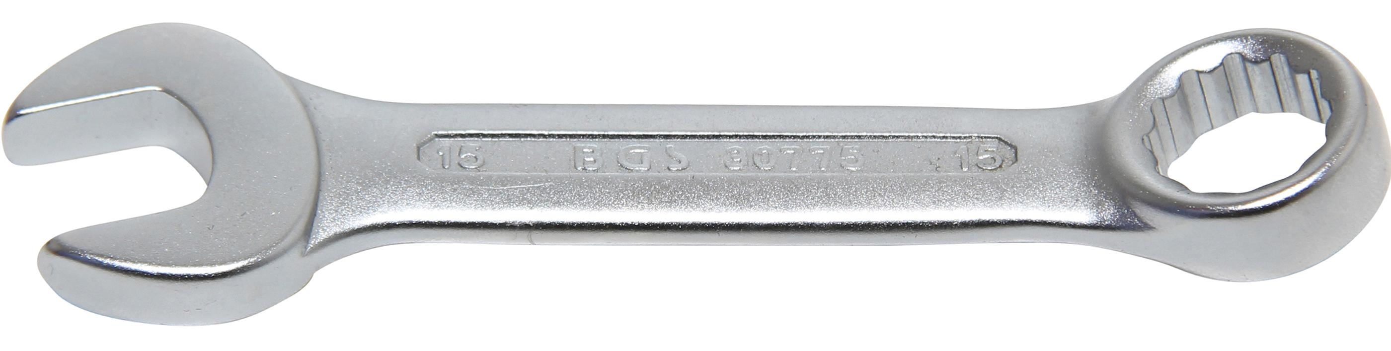 BGS chiave combinata anelli a, extra corta, 15 mm, 1 pezzo, 30775