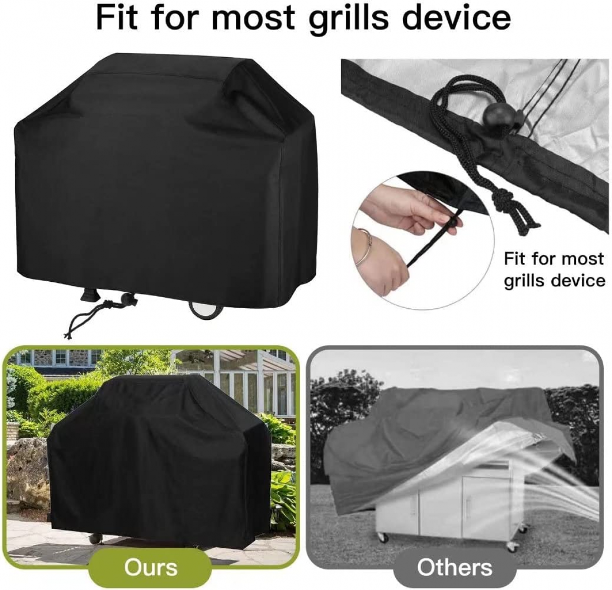 Couvercle de barbecue imperméable à l'eau barbecue, extérieur UV résistant à la poussière Heavy Duty barbecue couvercle 145x61x117cm - 3