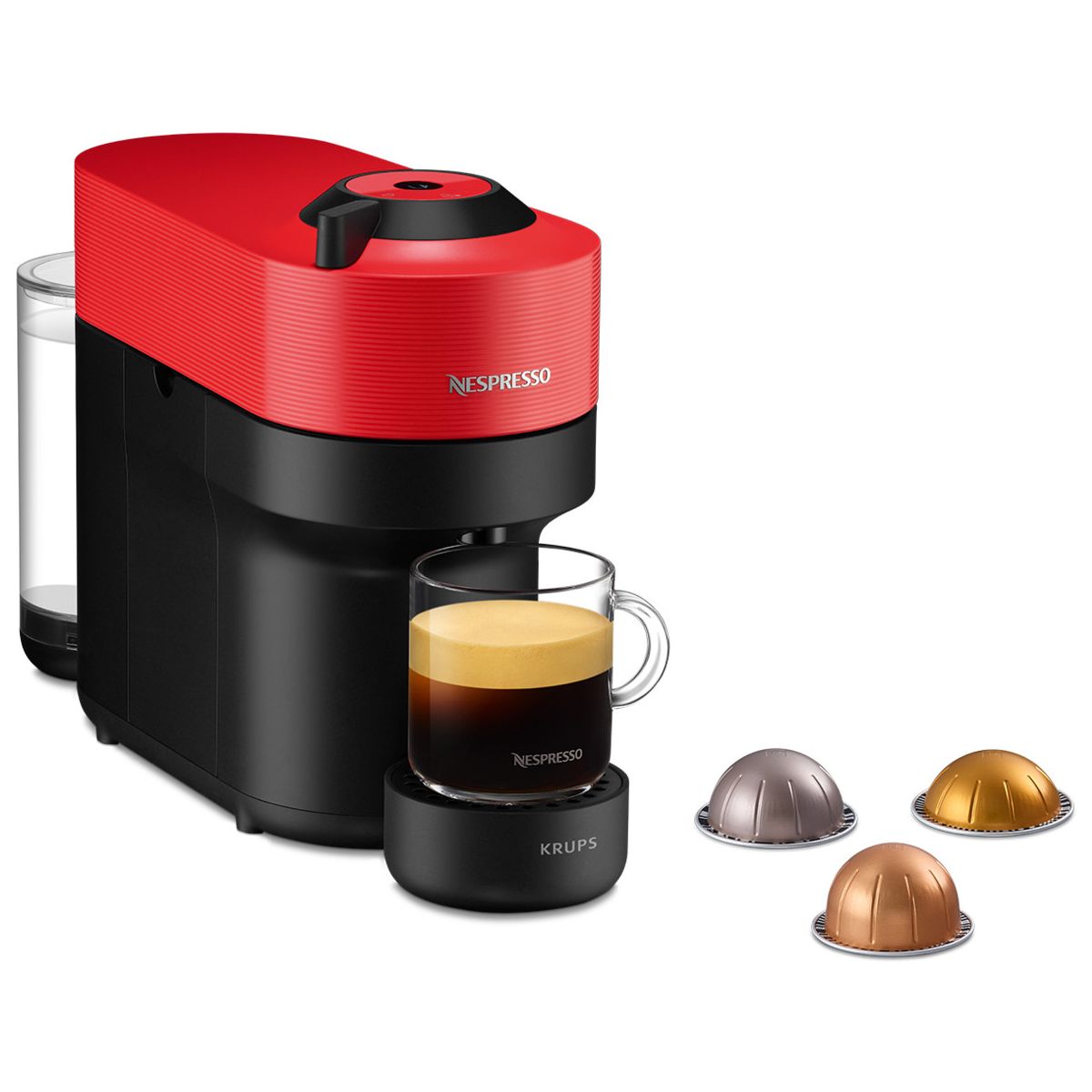 Krups nespresso yy48888fd cápsulas de máquina de café red pop red pop, cafetera compacta, 4 taza de tazas, espresso, bluetooth