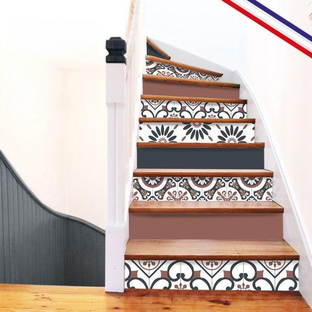 Lot de 5 stickers PVC adhésifs pour contremarches d'escalier - vintage bleu - 15x100 cm