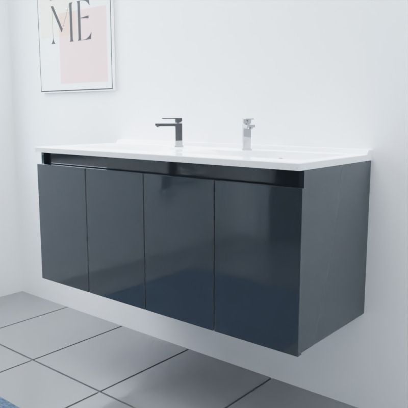 Meuble double vasque 120 cm PROLINE | coloris : Gris | vasque : Résine - 2