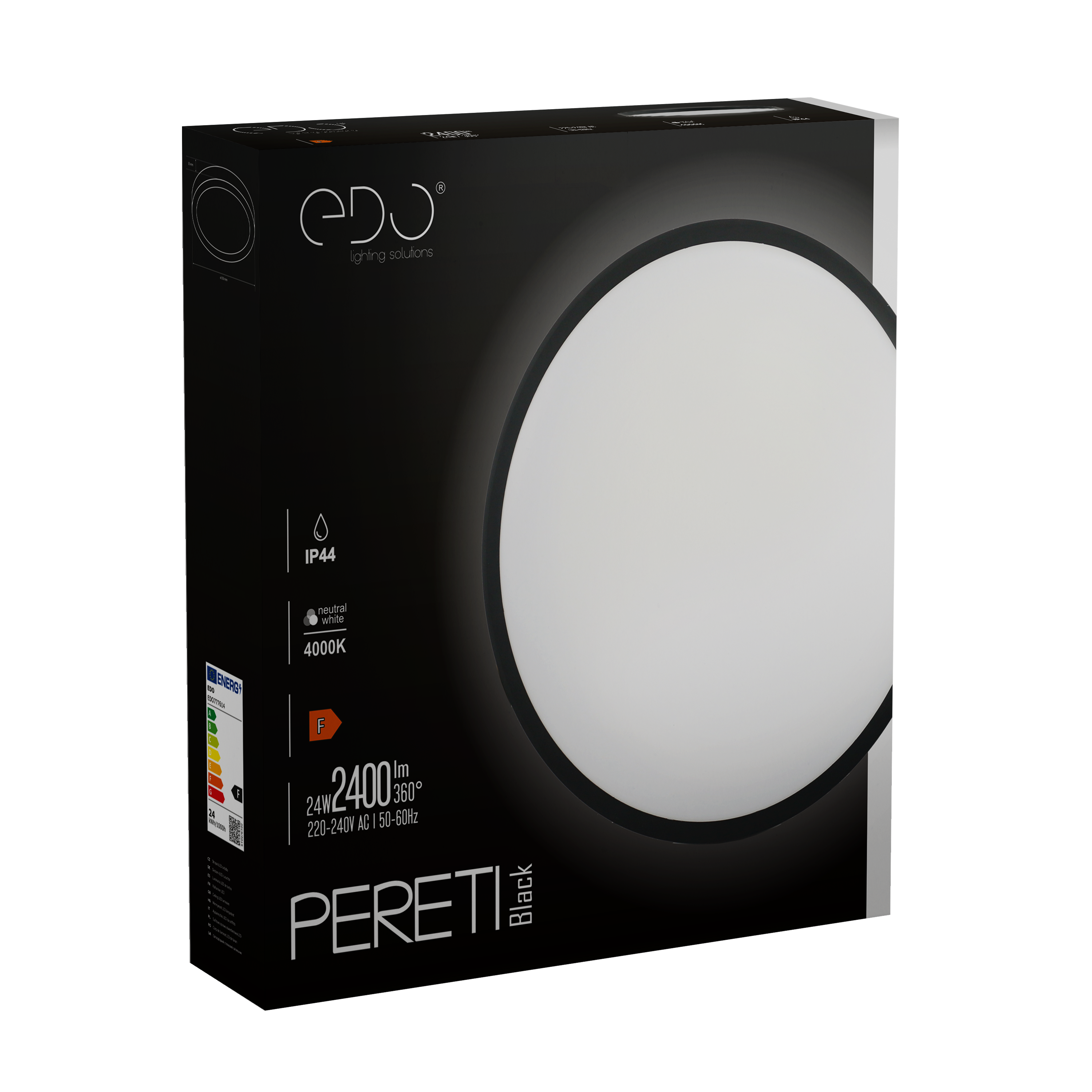 Plafon LED PERETI 24W czarny pierścień 35cm, 4000K barwa neutralna, 2400lm, IP44, 220-240V EDO SOLUTIONS - 7