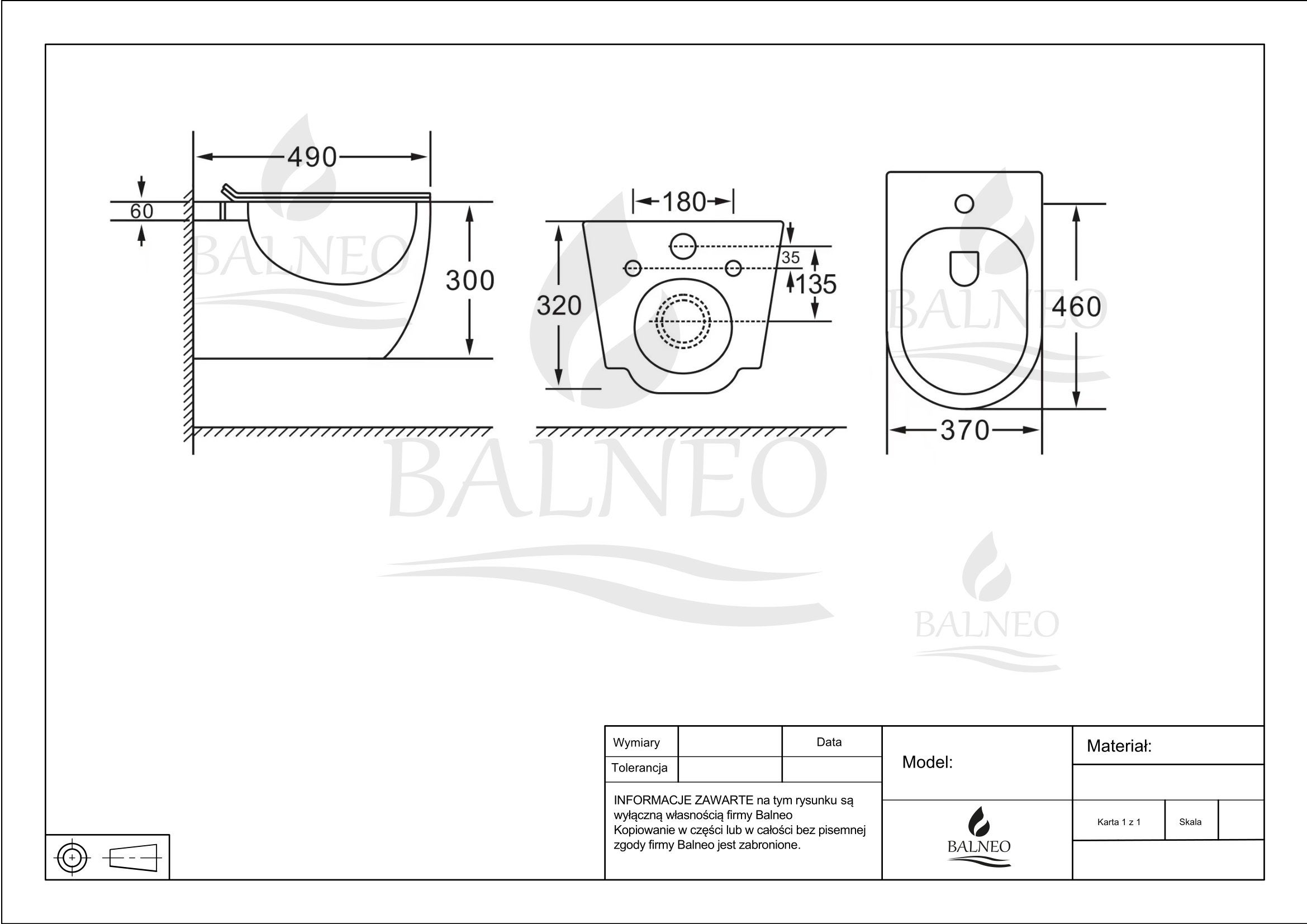 Balneo Bidet Wiszący ASOX WC Biały Podwieszany Ceramiczny z zestawem montażowym - 4