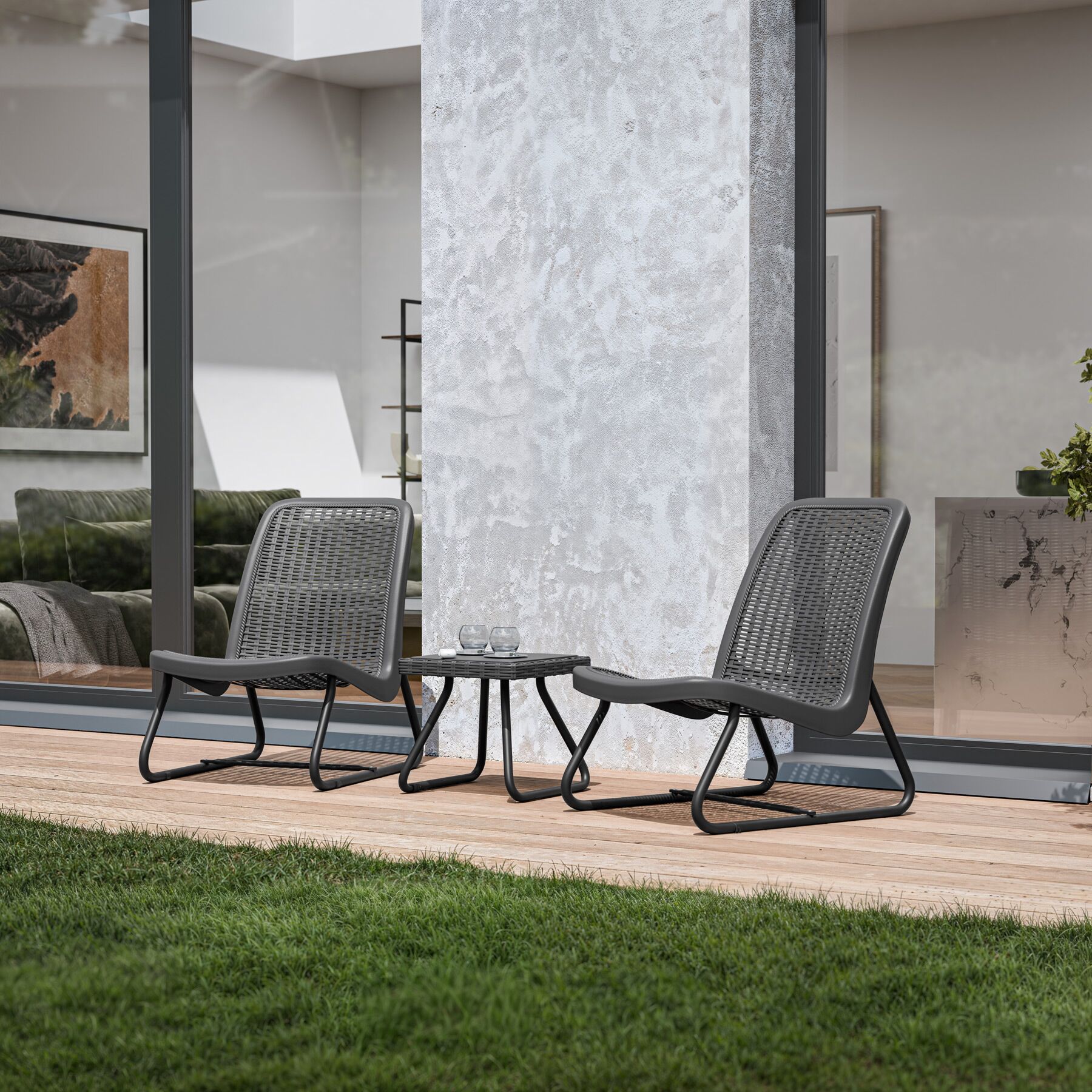 TECTAKE Conjunto de muebles de jardín para 2 personas, con aspecto de ratán - 2